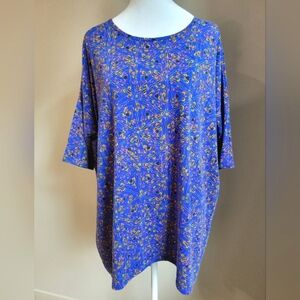 LulaRoe Sz Large Geometric Tunic or Dress 3/4 Sleeve Stretchy Blue Yellow Pink